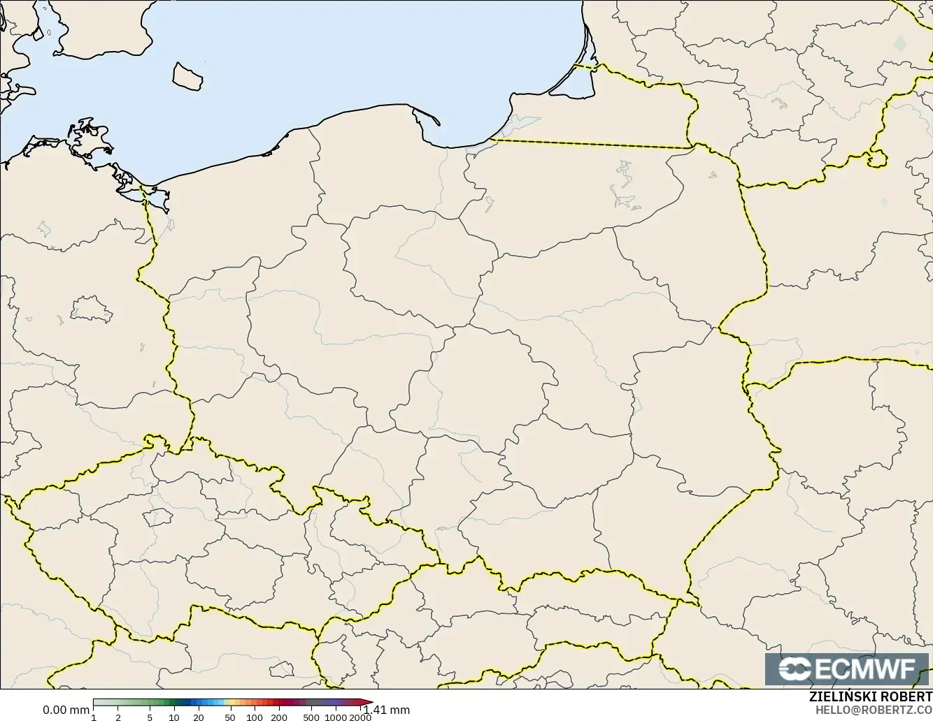 ECMWF IFS 0.25° modelo - Polonia, Acumulación de precipitación