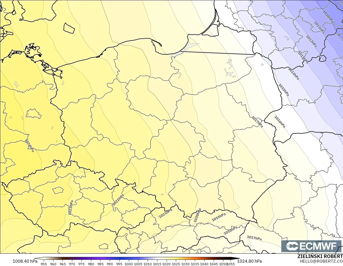 ECMWF IFS 0.25° modelo - Polonia, Presión