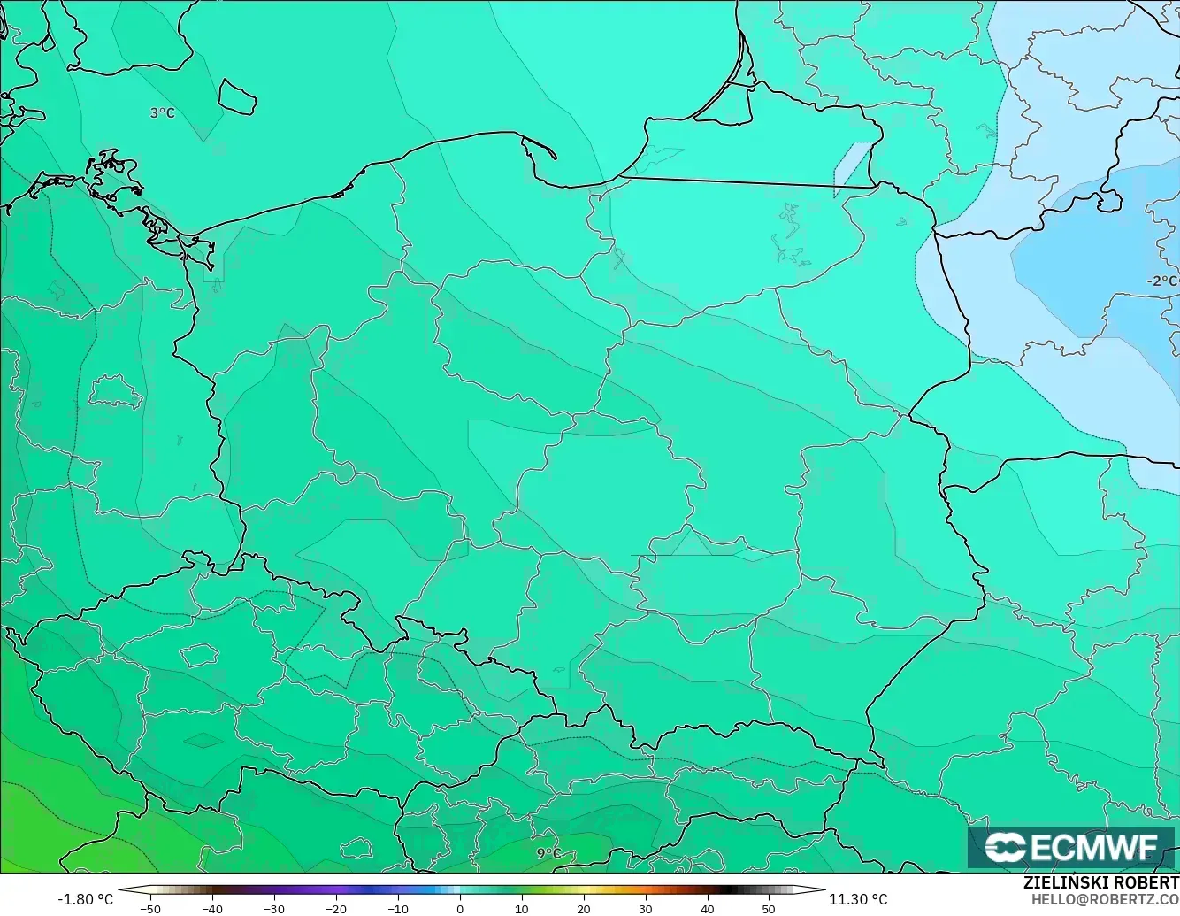 ECMWF IFS 0.25° modelo - Polonia, Temperatura a 850 hPa