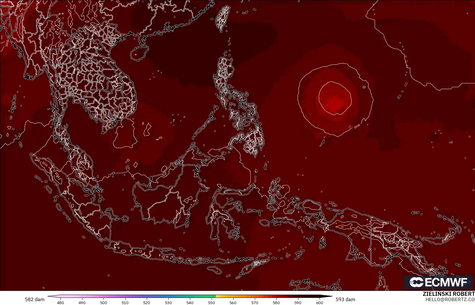 ECMWF IFS 0.25° modelo - Sudeste Asiático, Altura geopotencial a 500 hPa