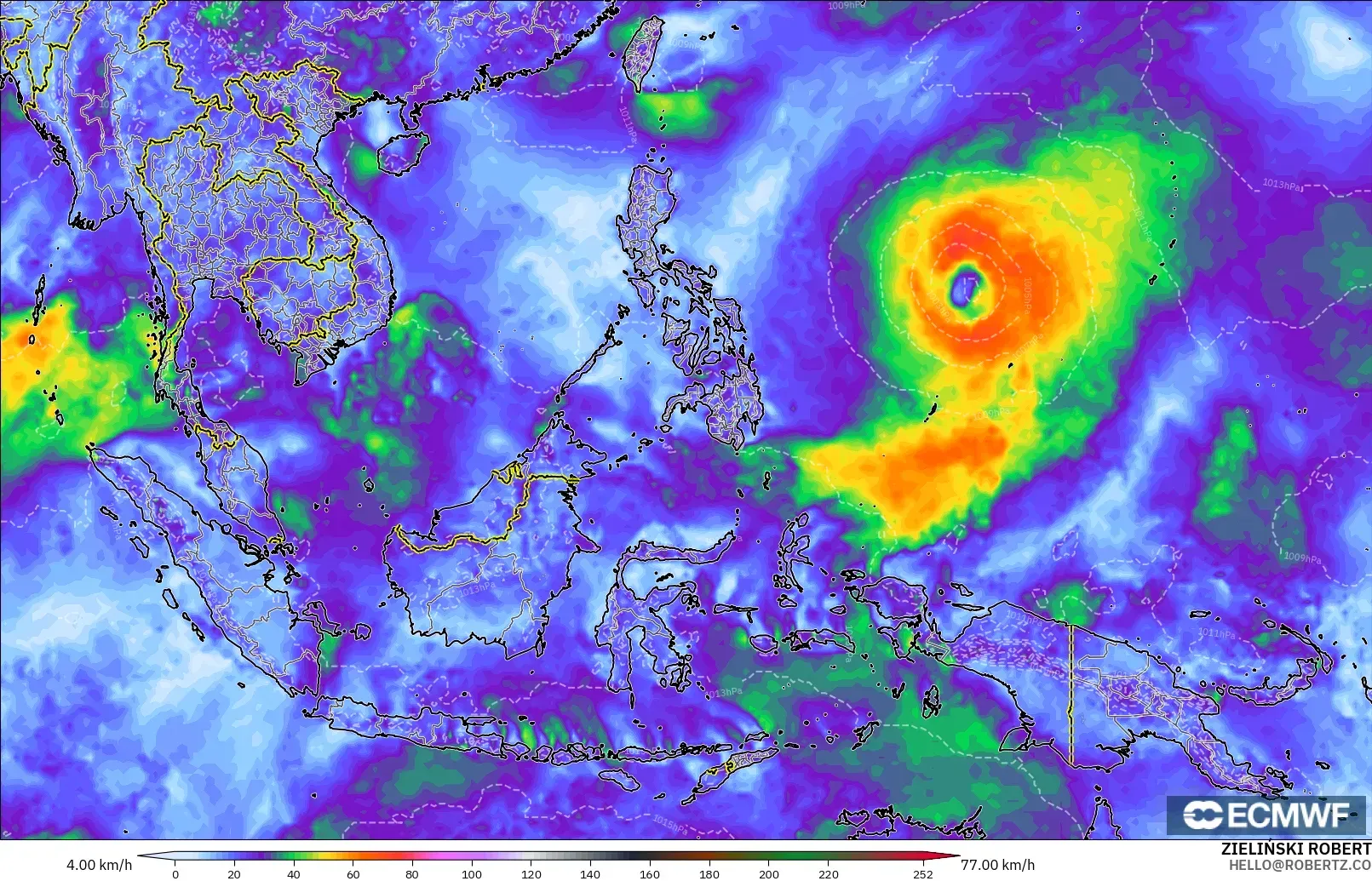 ECMWF IFS 0.25° modelo - Sudeste Asiático, Ráfagas de viento