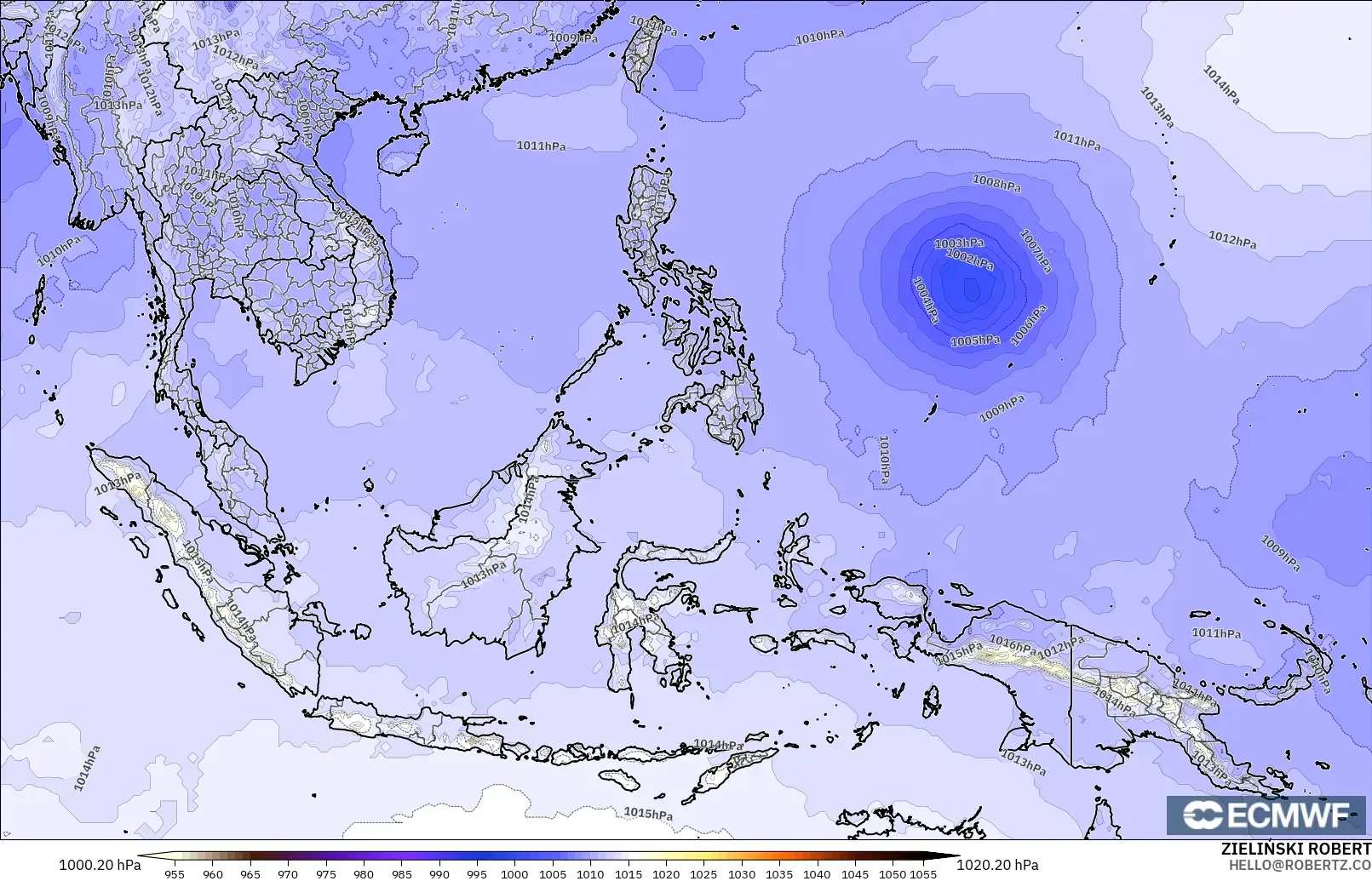 ECMWF IFS 0.25° modelo - Sudeste Asiático, Presión