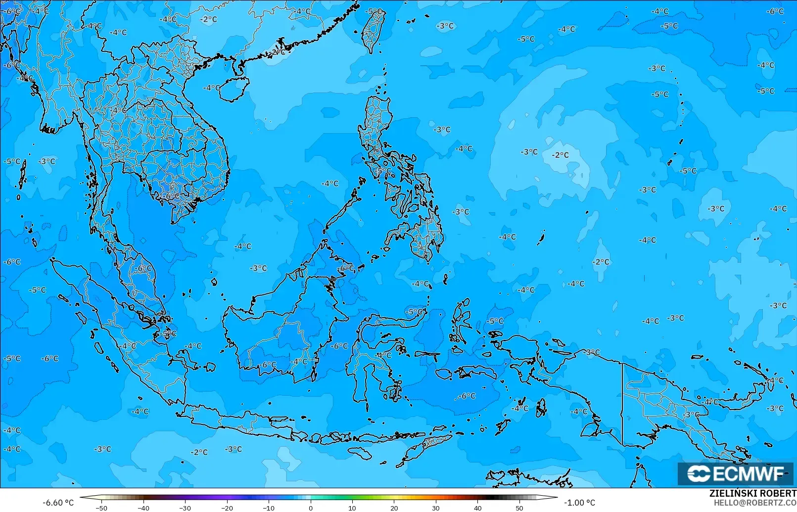 ECMWF IFS 0.25° modelo - Sudeste Asiático, Temperatura a 500 hPa