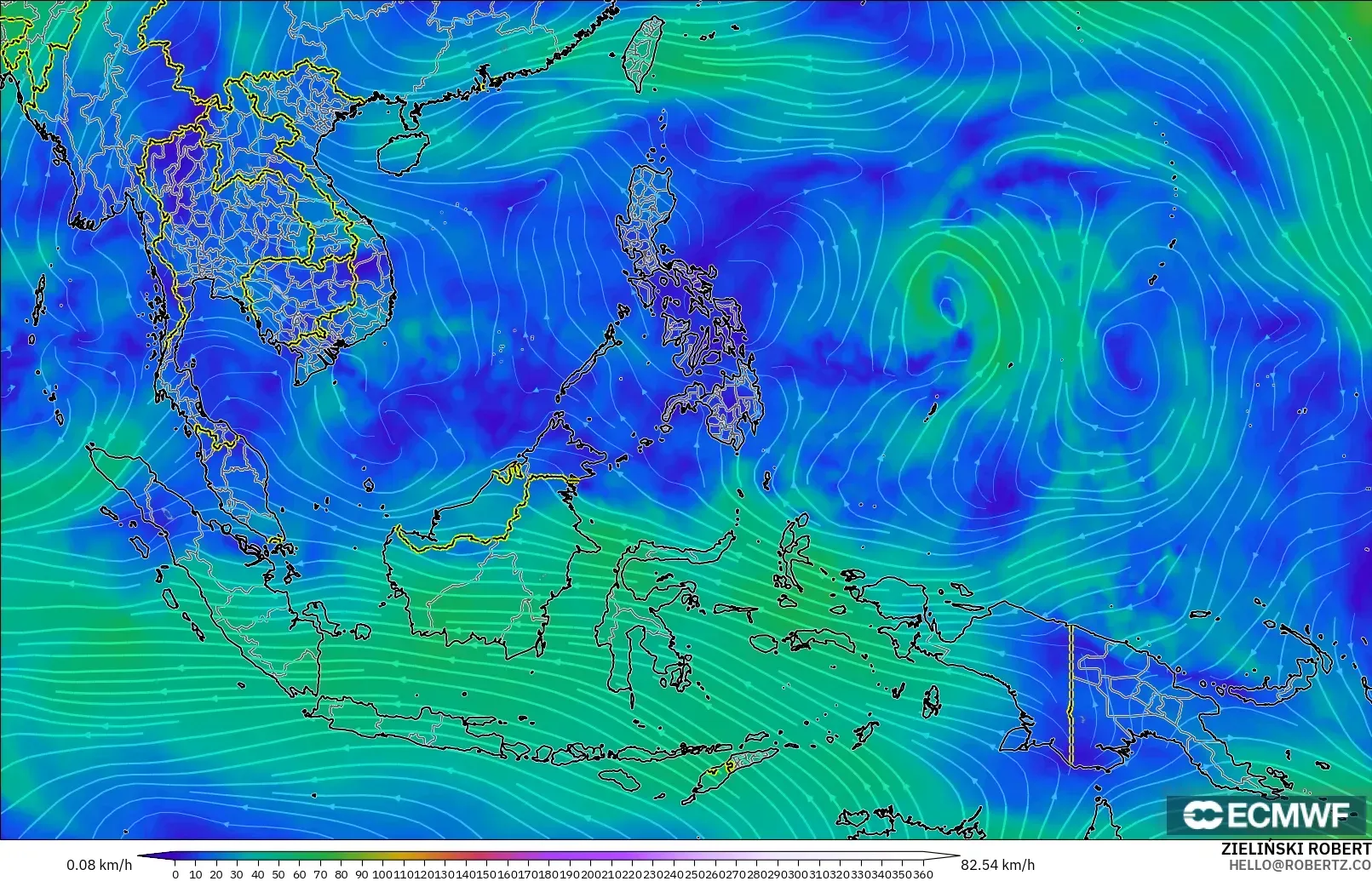 ECMWF IFS 0.25° modelo - Sudeste Asiático, Viento a 300 hPa (corriente en chorro)