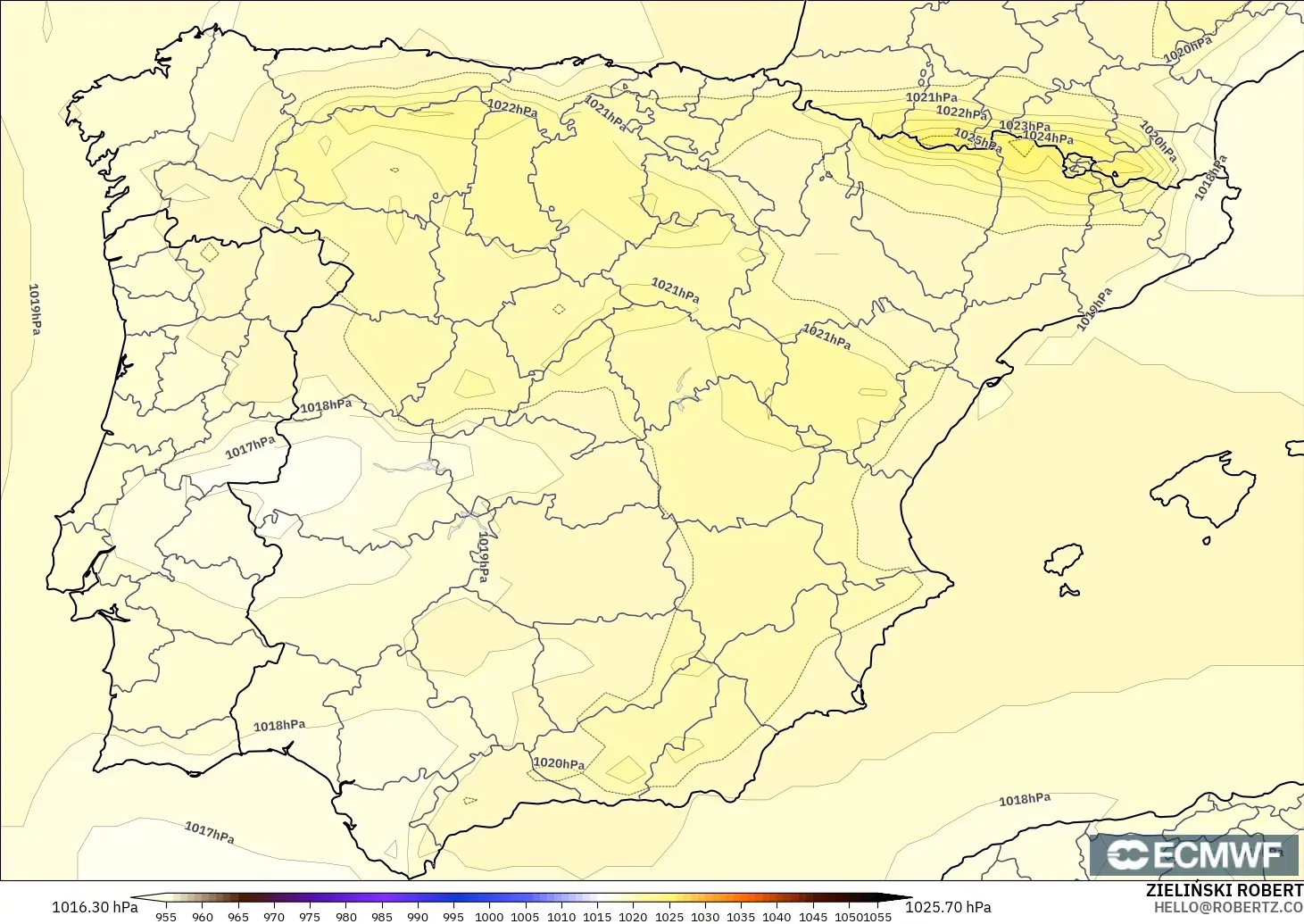 ECMWF IFS 0.25° modelo - España, Presión