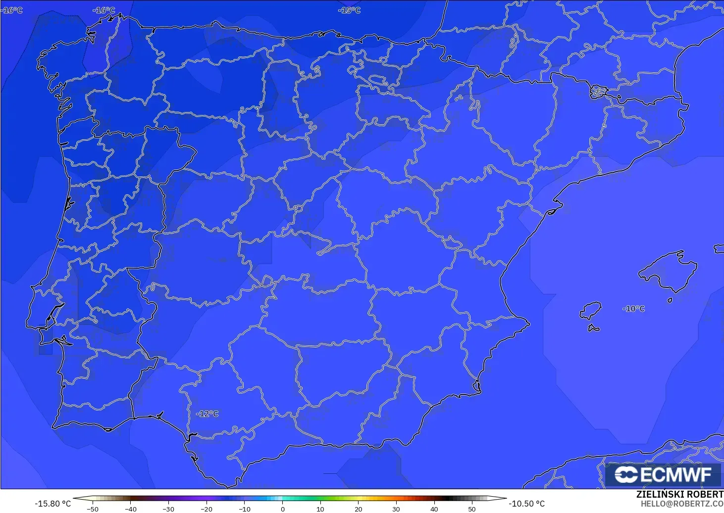 ECMWF IFS 0.25° modelo - España, Temperatura a 500 hPa