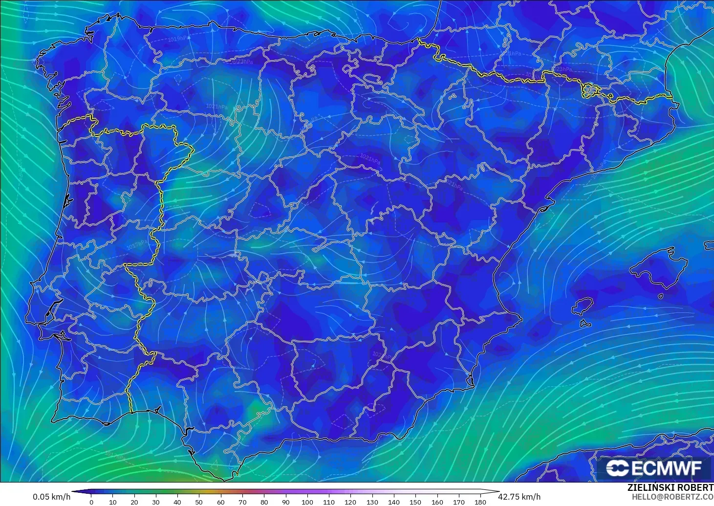ECMWF IFS 0.25° modelo - España, Viento a 10 m