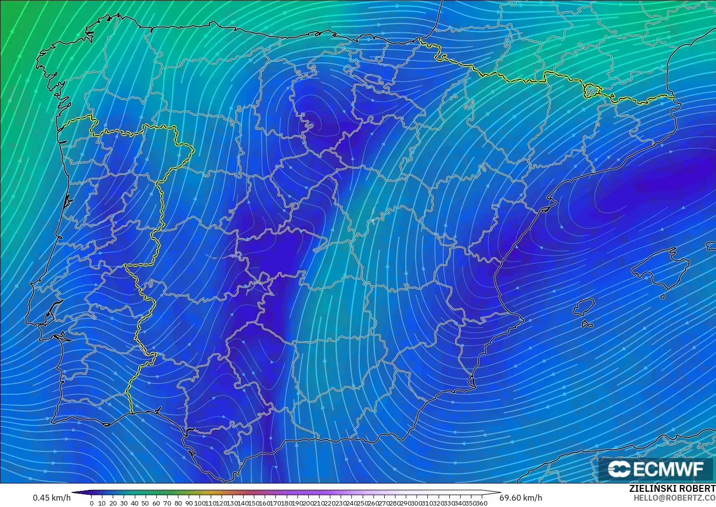ECMWF IFS 0.25° modelo - España, Viento a 300 hPa (corriente en chorro)