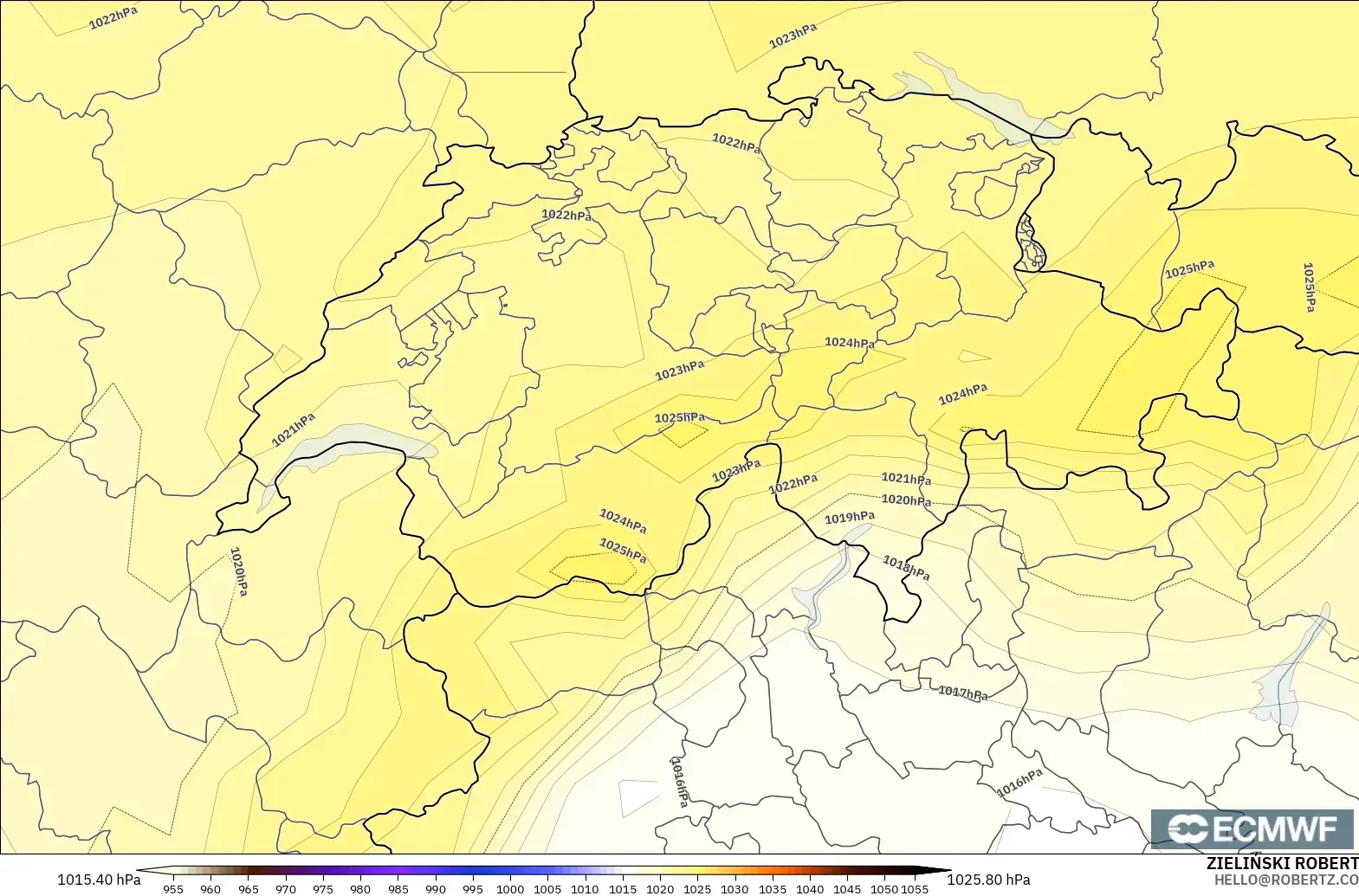 ECMWF IFS 0.25° modelo - Suiza, Presión