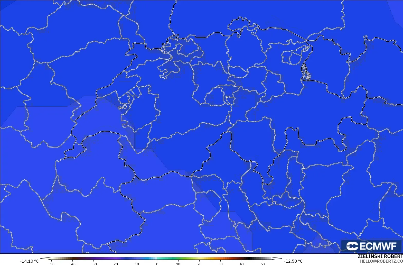 ECMWF IFS 0.25° modelo - Suiza, Temperatura a 500 hPa