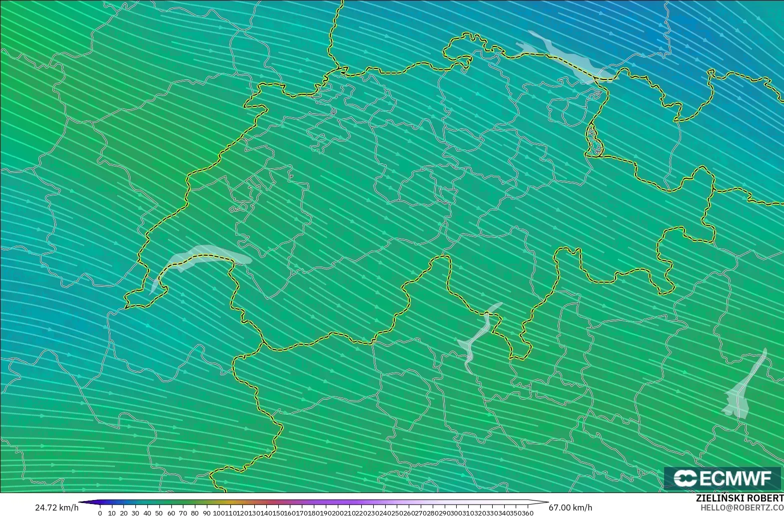 ECMWF IFS 0.25° modelo - Suiza, Viento a 300 hPa (corriente en chorro)