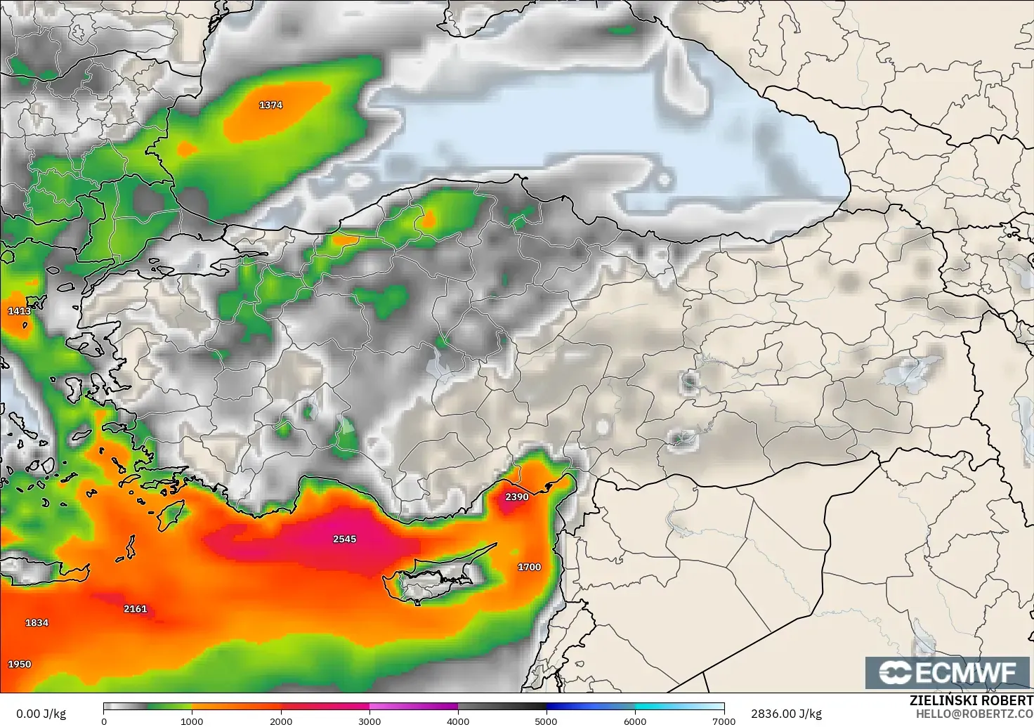 ECMWF IFS 0.25° modelo - Turquía, CAPE