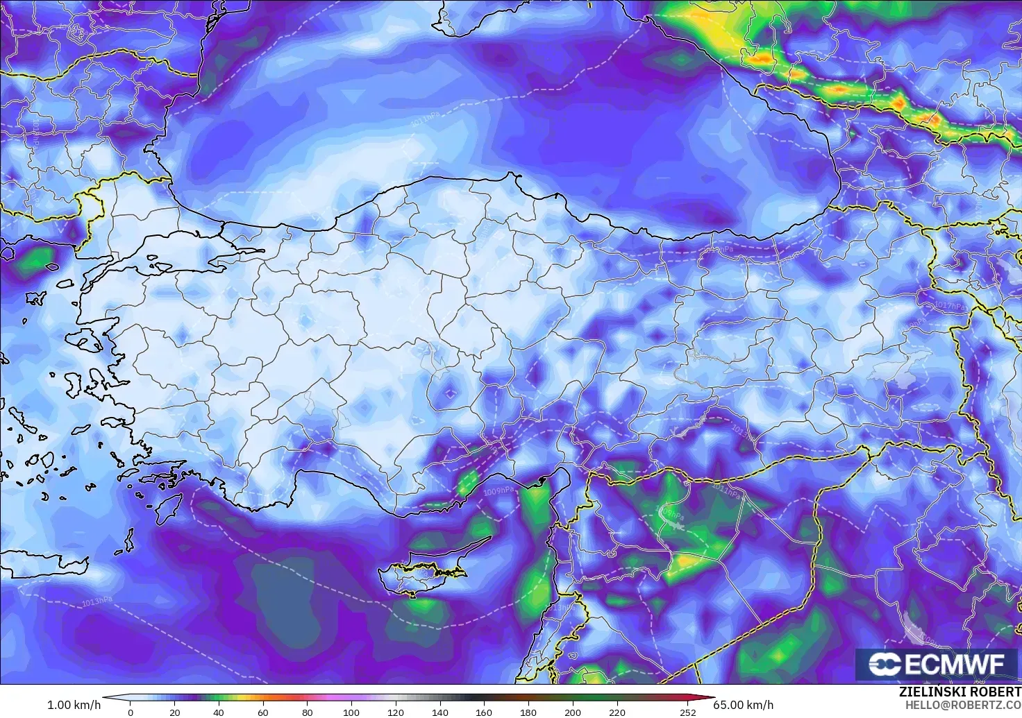 ECMWF IFS 0.25° modelo - Turquía, Ráfagas de viento