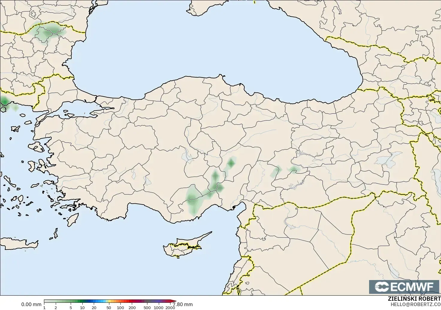 ECMWF IFS 0.25° modelo - Turquía, Acumulación de precipitación