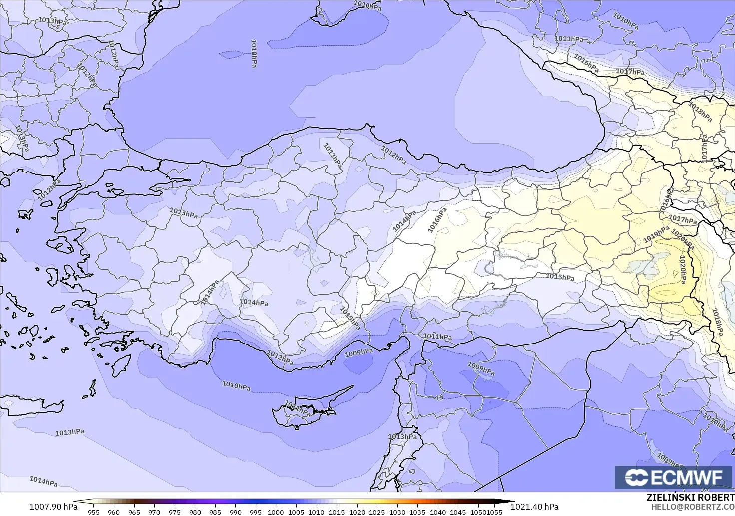 ECMWF IFS 0.25° modelo - Turquía, Presión
