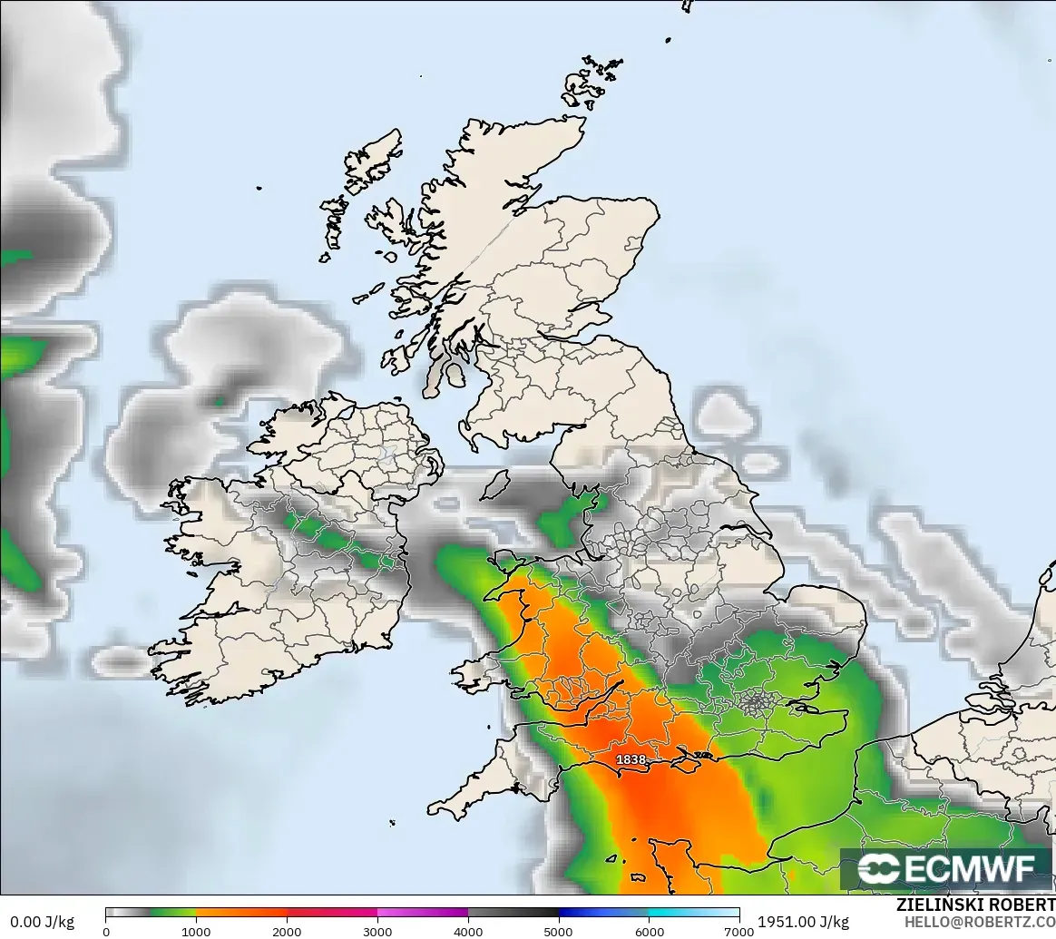 ECMWF IFS 0.25° modelo - Reino Unido, CAPE