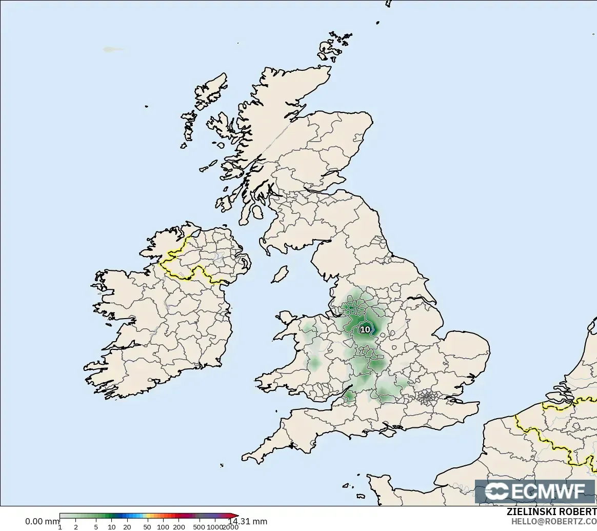 ECMWF IFS 0.25° modelo - Reino Unido, Acumulación de precipitación
