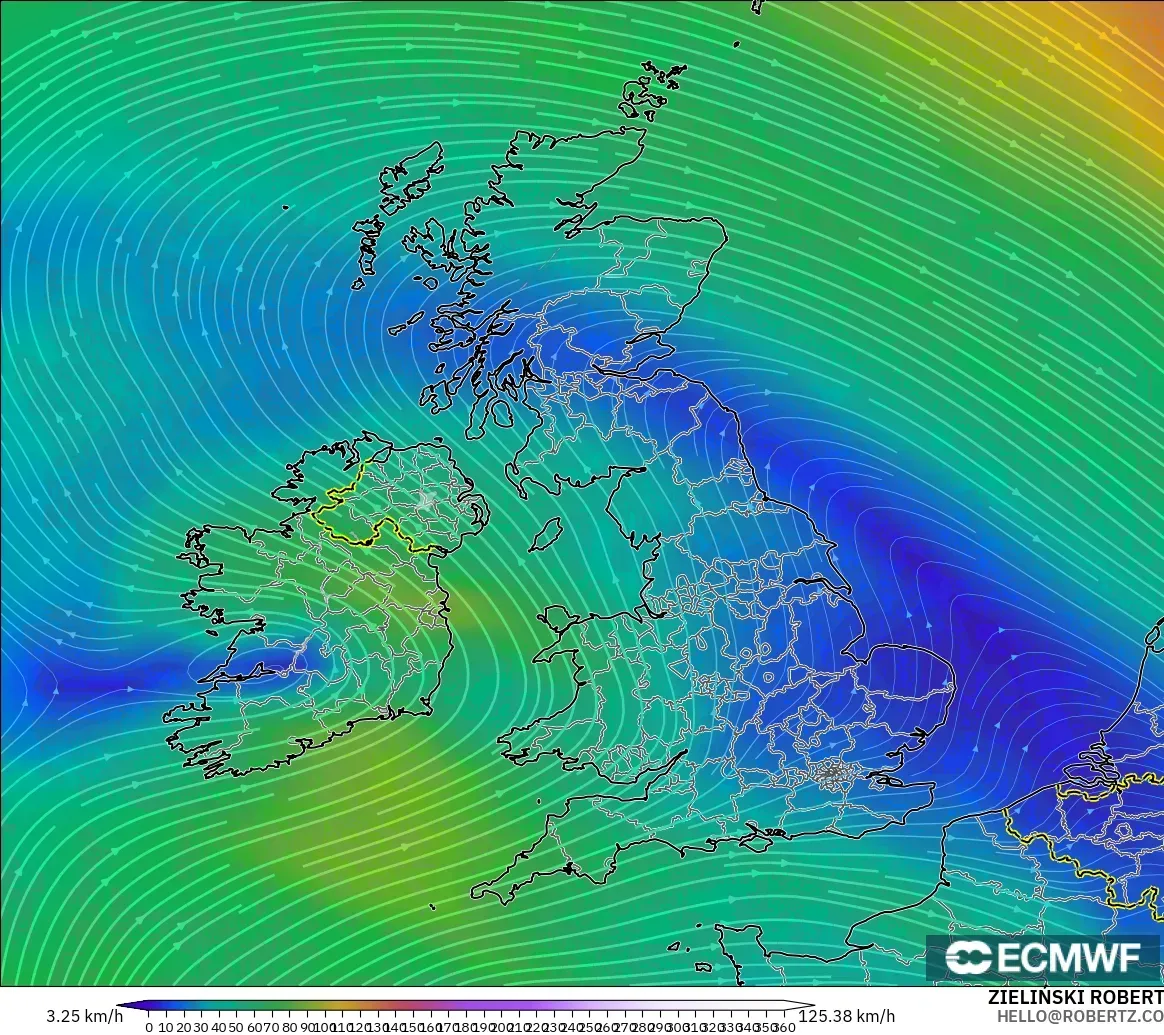 ECMWF IFS 0.25° modelo - Reino Unido, Viento a 300 hPa (corriente en chorro)