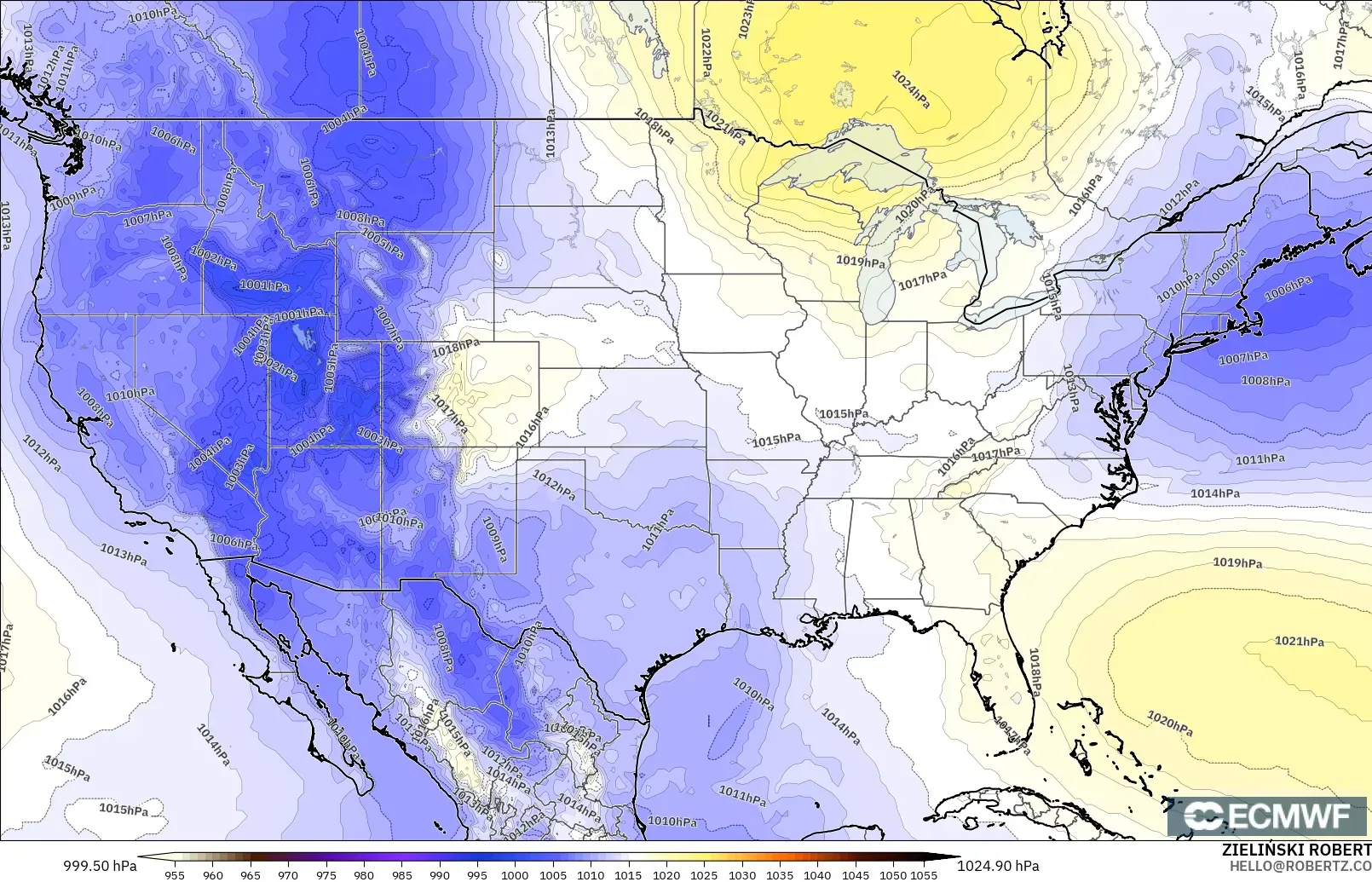 ECMWF IFS 0.25° modelo - Estados Unidos, Presión