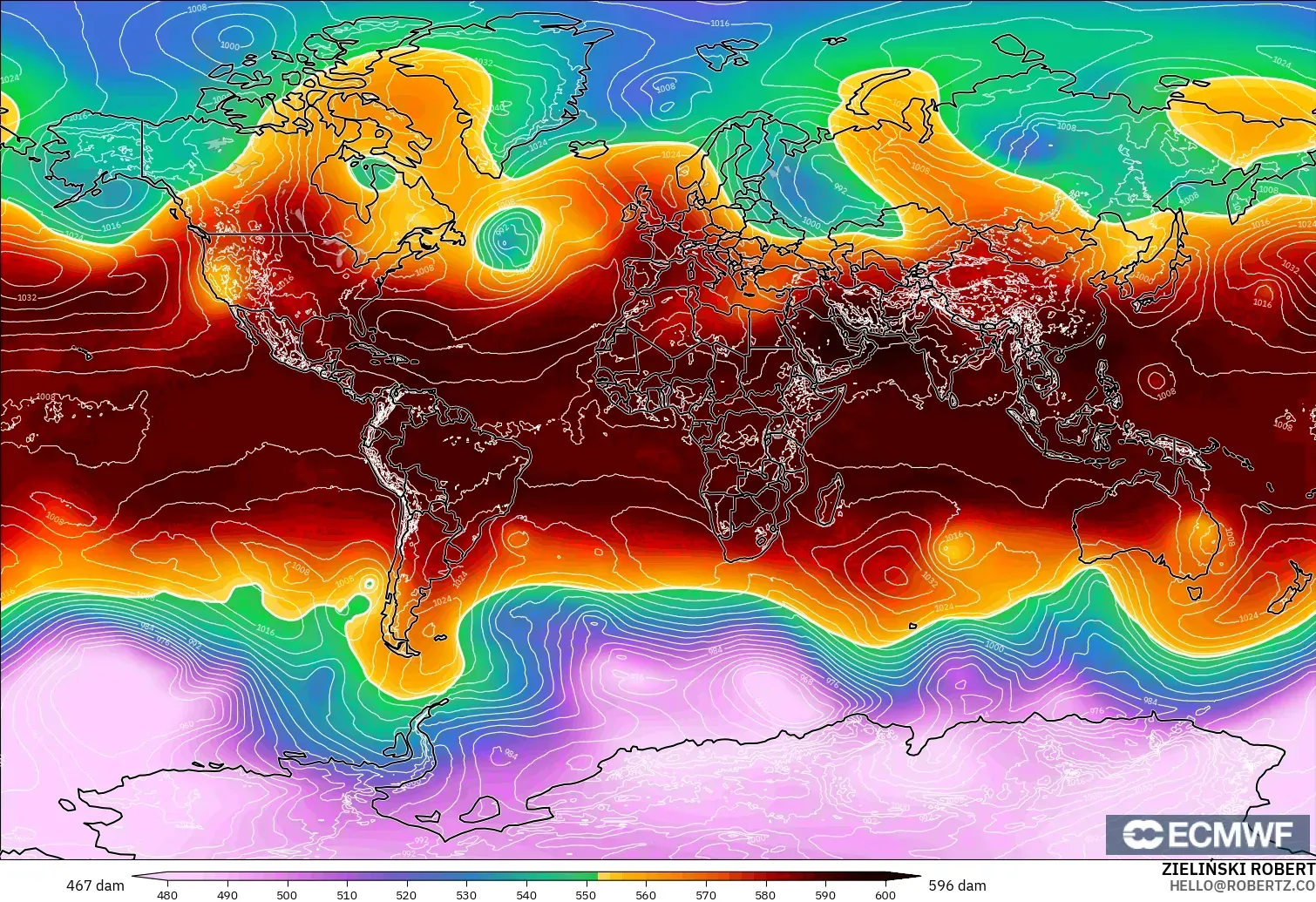 ECMWF IFS 0.25° modelo - Mundo, Altura geopotencial a 500 hPa