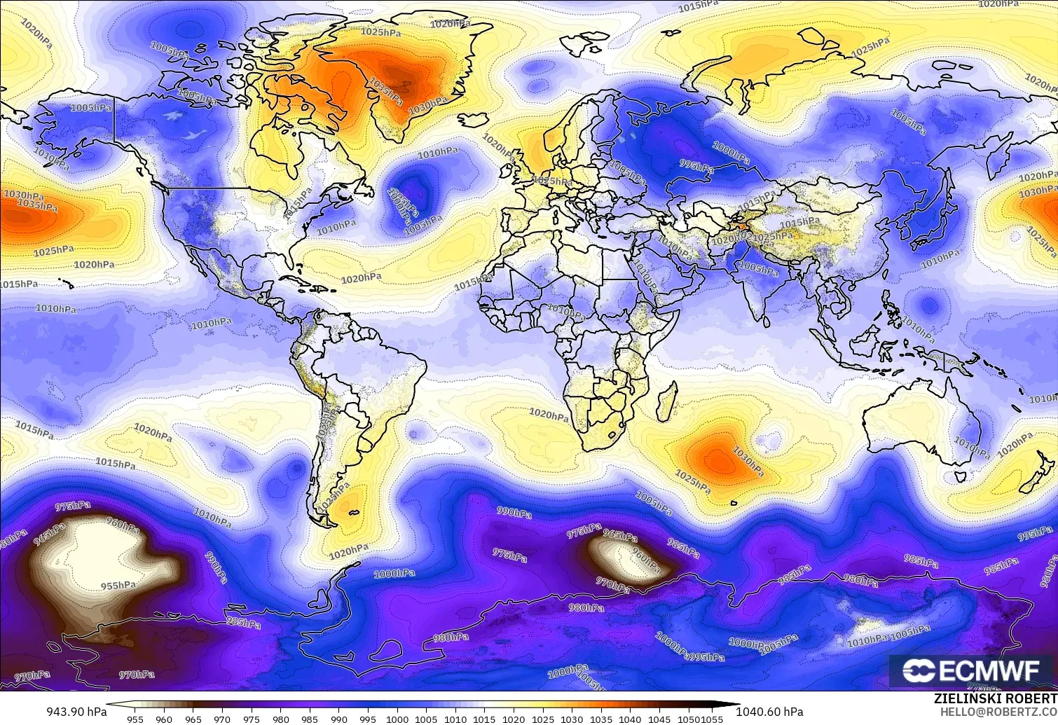 ECMWF IFS 0.25° modelo - Mundo, Presión