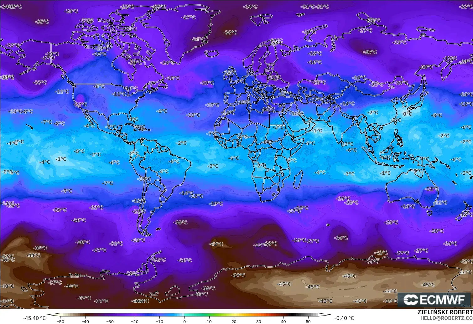 ECMWF IFS 0.25° modelo - Mundo, Temperatura a 500 hPa