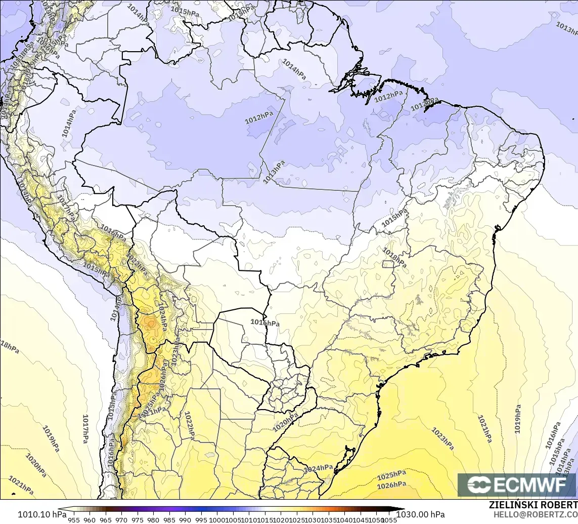 ECMWF IFS 0.25° modelo - Brasil, Presión