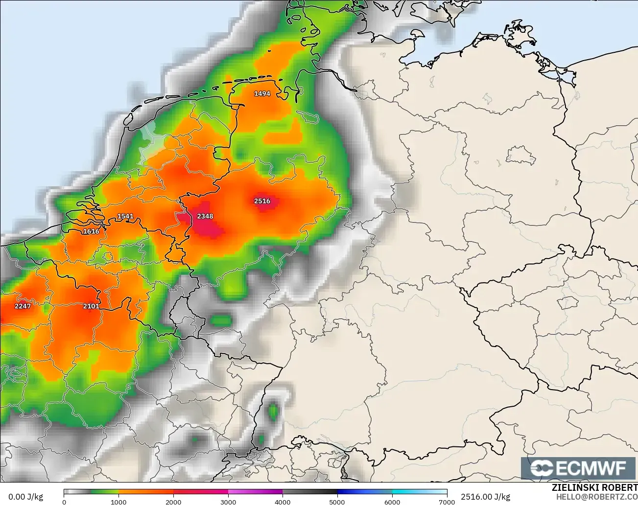ECMWF IFS 0.25° modelo - Alemania, CAPE