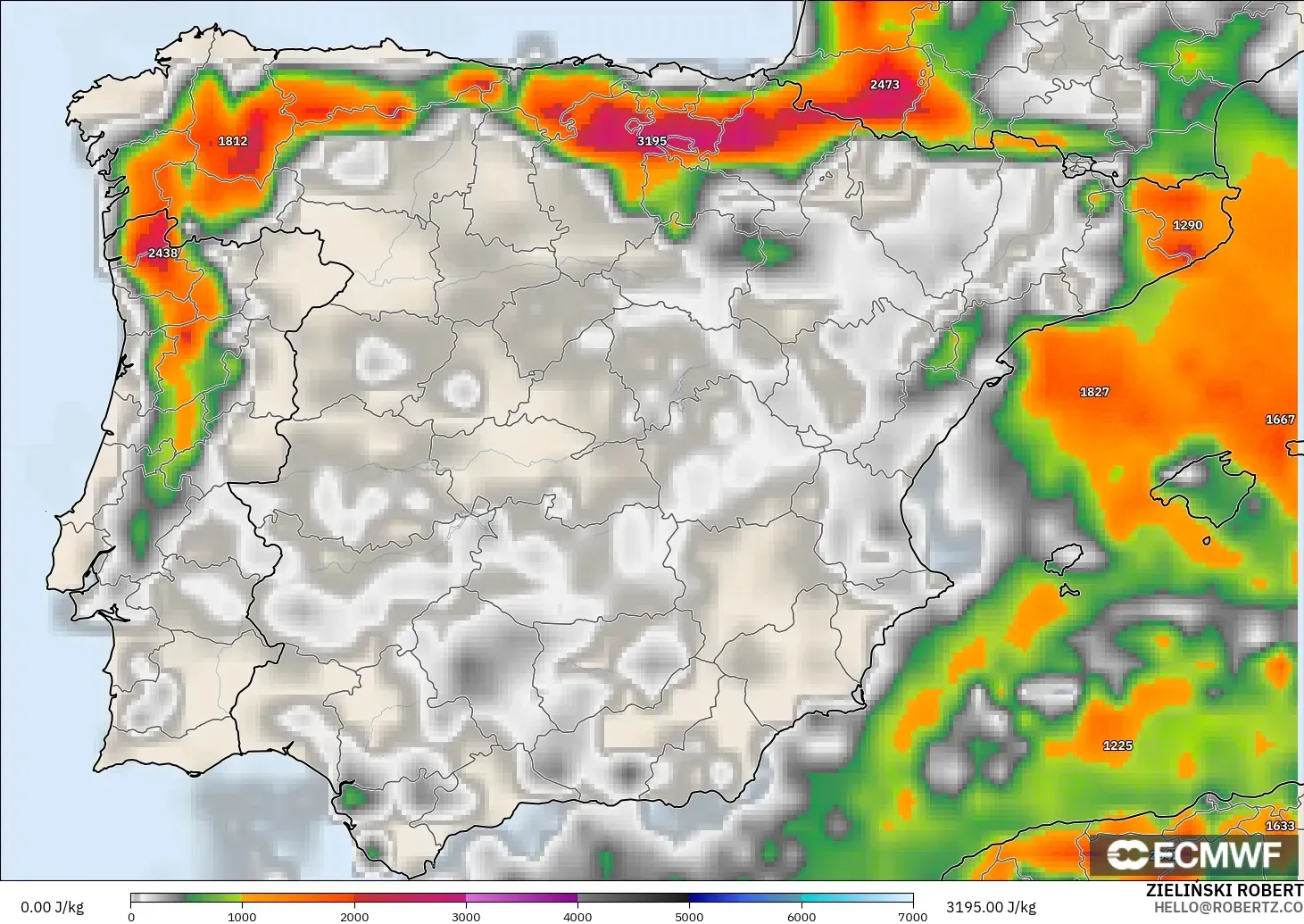 ECMWF IFS 0.25° modelo - España, CAPE