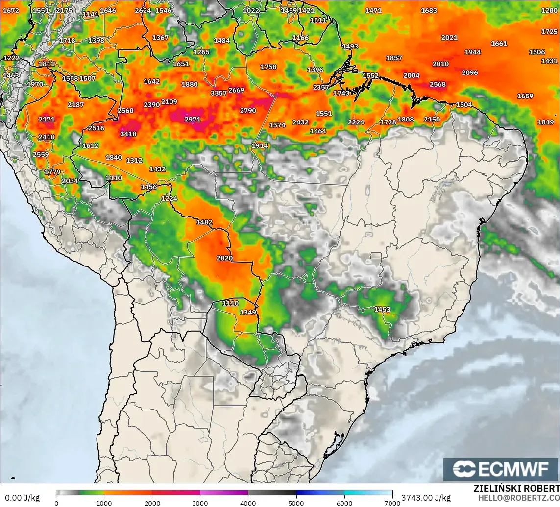 ECMWF IFS 0.25° modelo - Brasil, CAPE