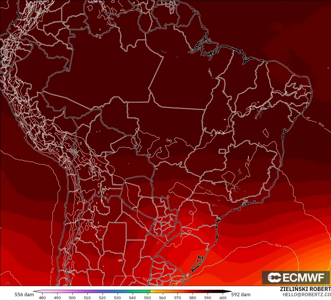 ECMWF IFS 0.25° modelo - Brasil, Altura geopotencial a 500 hPa
