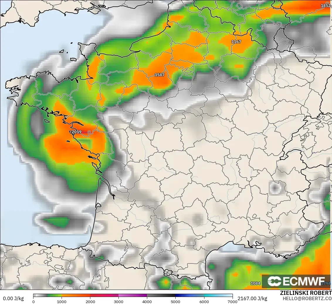 ECMWF IFS 0.25° modelo - Francia, CAPE