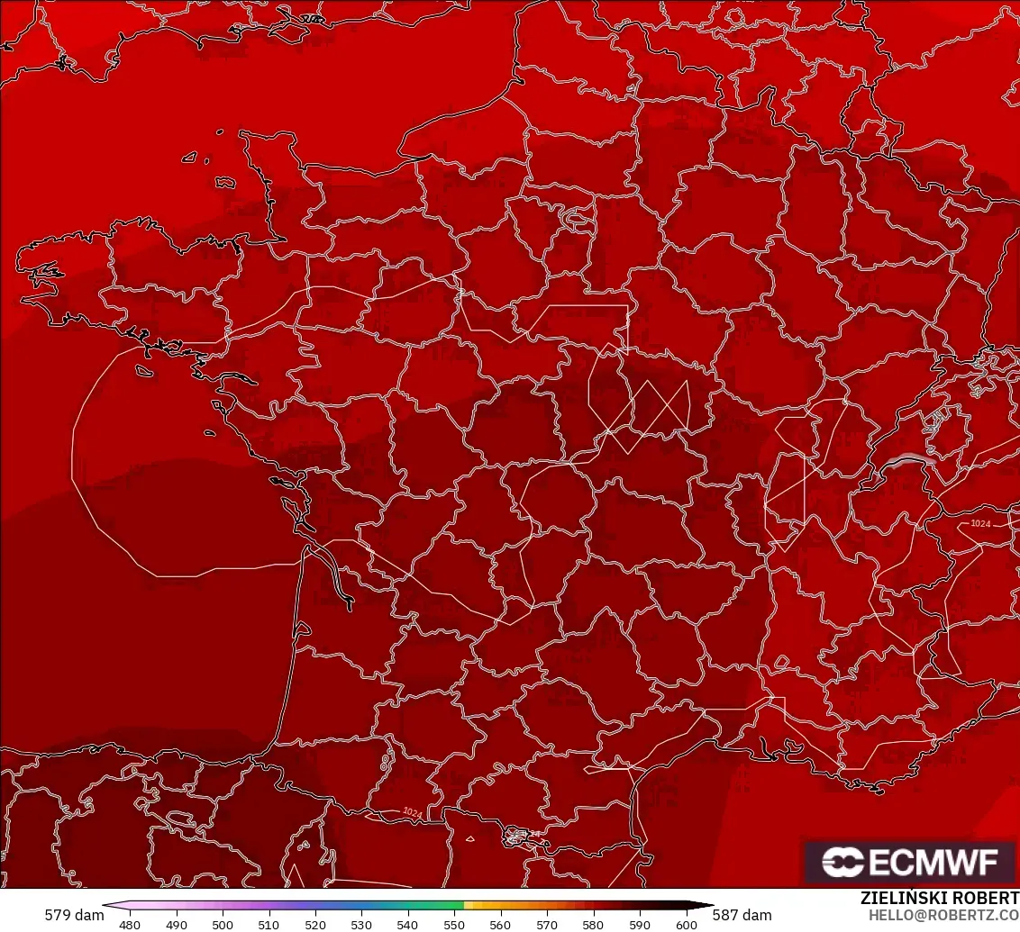 ECMWF IFS 0.25° modelo - Francia, Altura geopotencial a 500 hPa