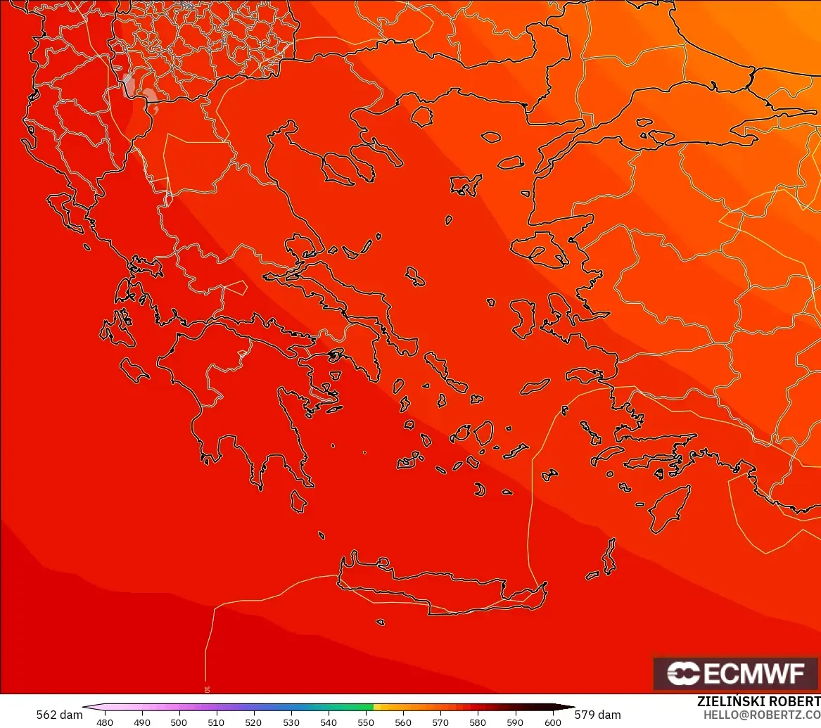 ECMWF IFS 0.25° modelo - Grecia, Altura geopotencial a 500 hPa