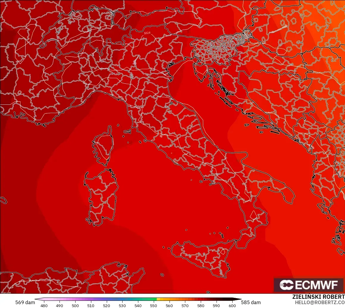 ECMWF IFS 0.25° modelo - Italia, Altura geopotencial a 500 hPa