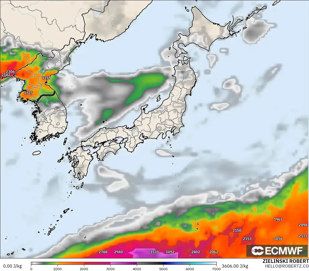 ECMWF IFS 0.25° modelo - Japón, CAPE