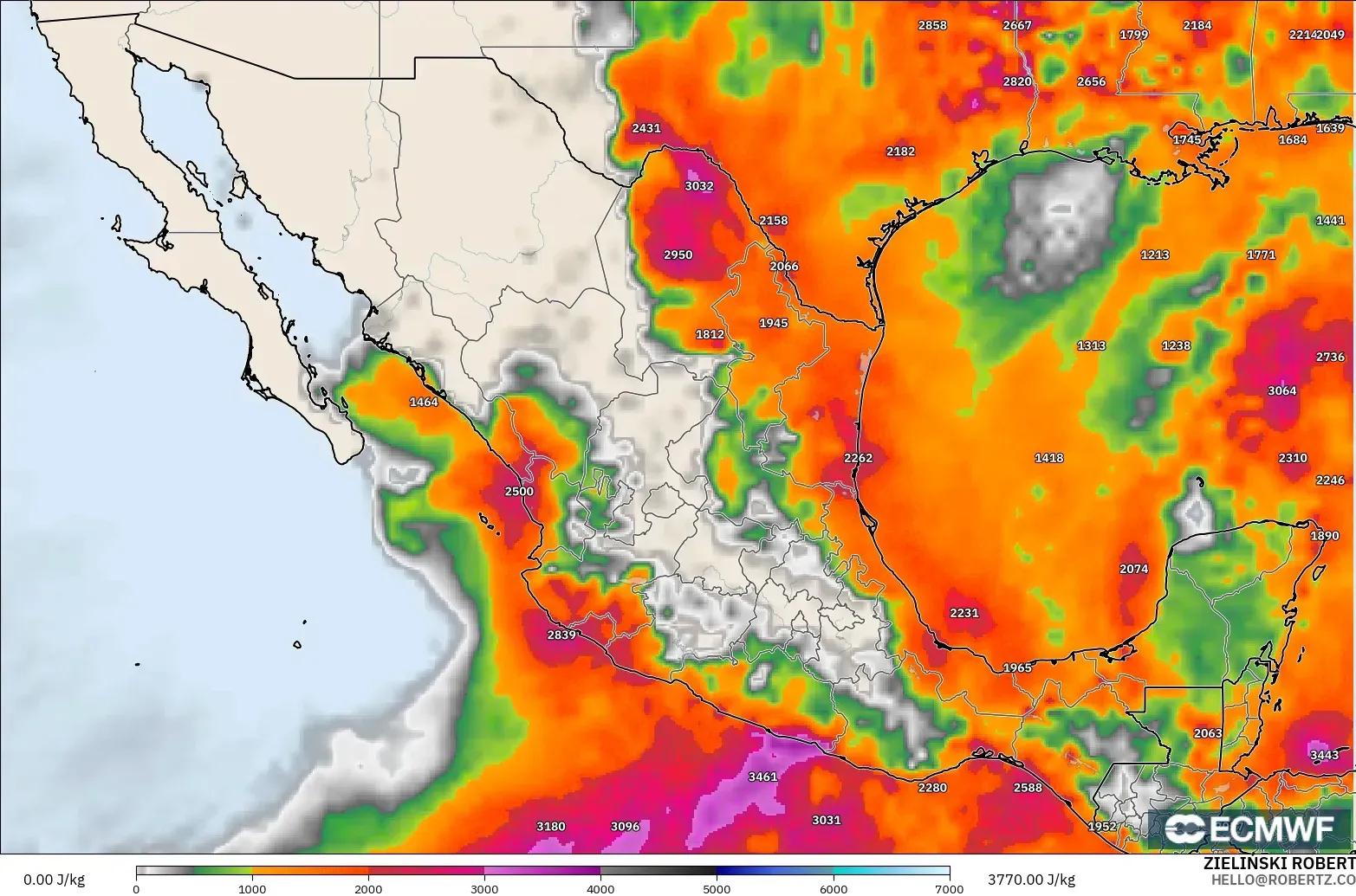 ECMWF IFS 0.25° modelo - México, CAPE
