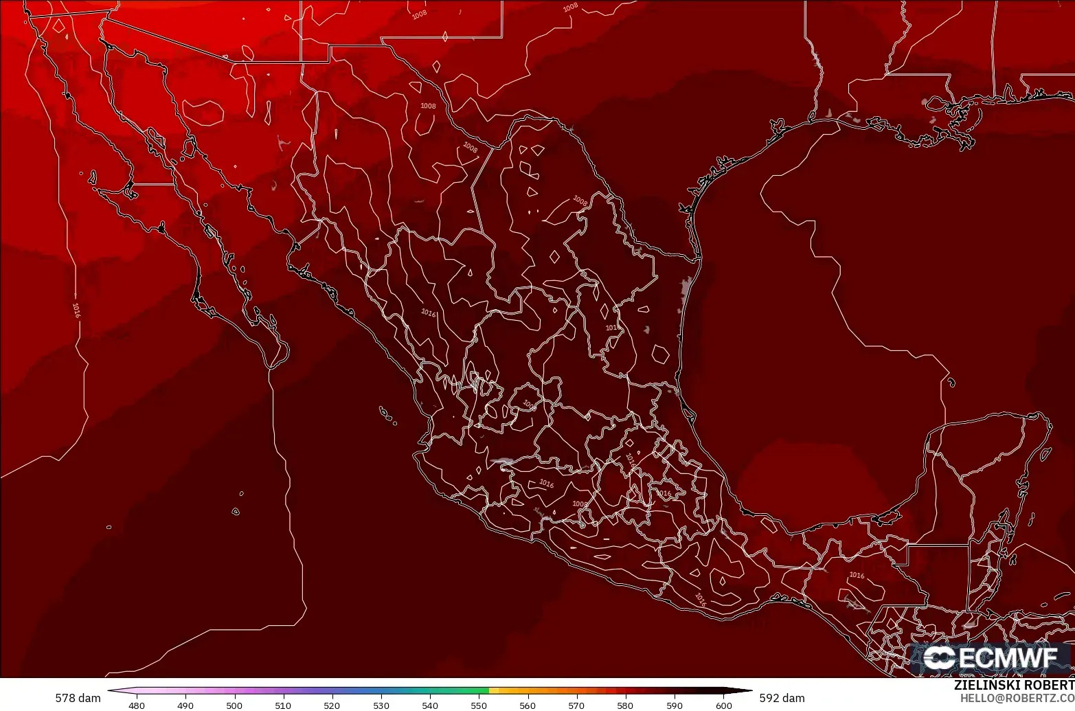 ECMWF IFS 0.25° modelo - México, Altura geopotencial a 500 hPa