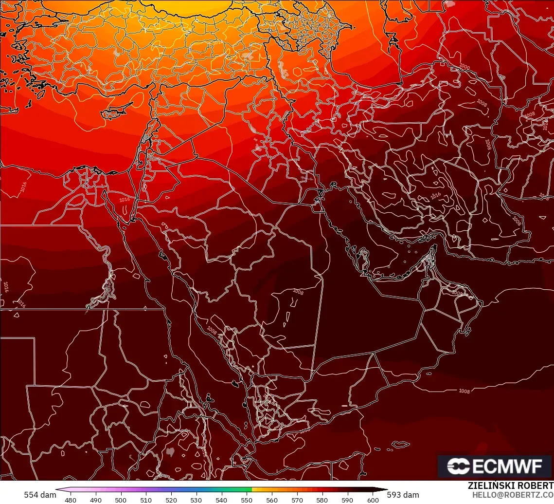 ECMWF IFS 0.25° modelo - Oriente Medio, Altura geopotencial a 500 hPa