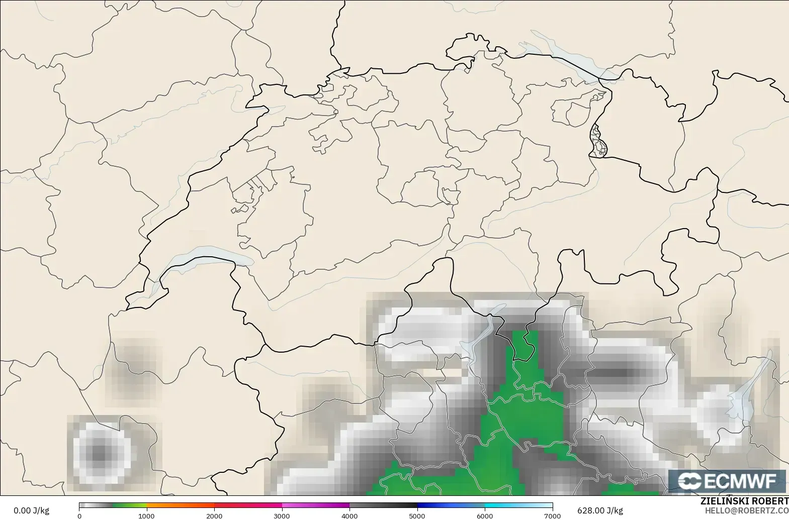 ECMWF IFS 0.25° modelo - Suiza, CAPE
