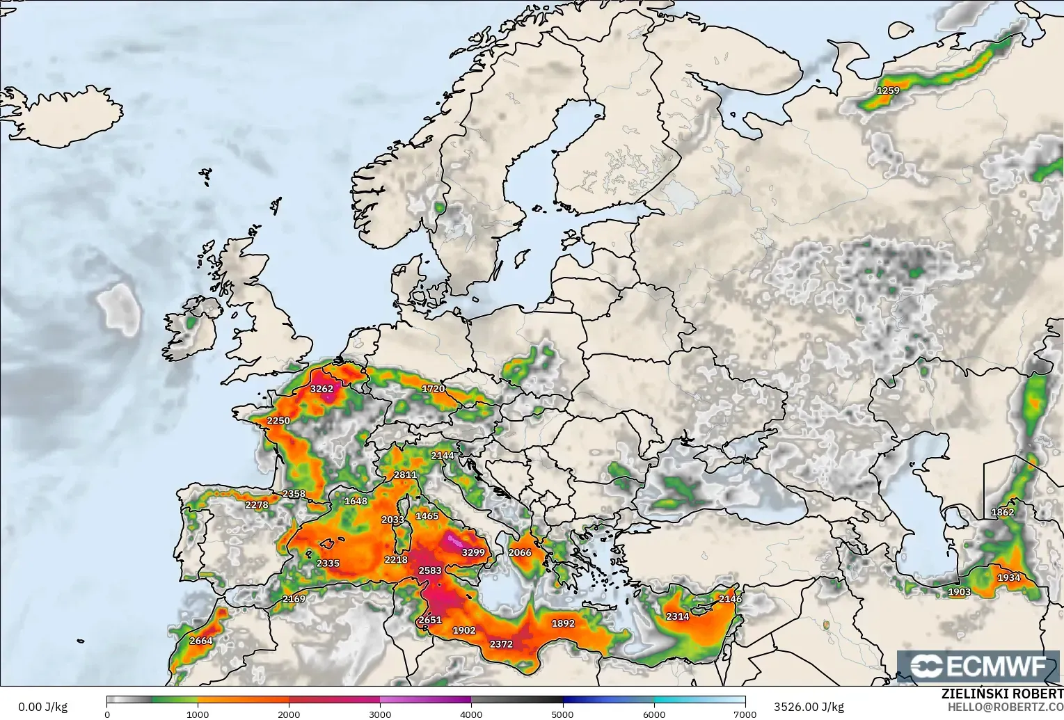 ECMWF IFS 0.25° modelo - Europa, CAPE