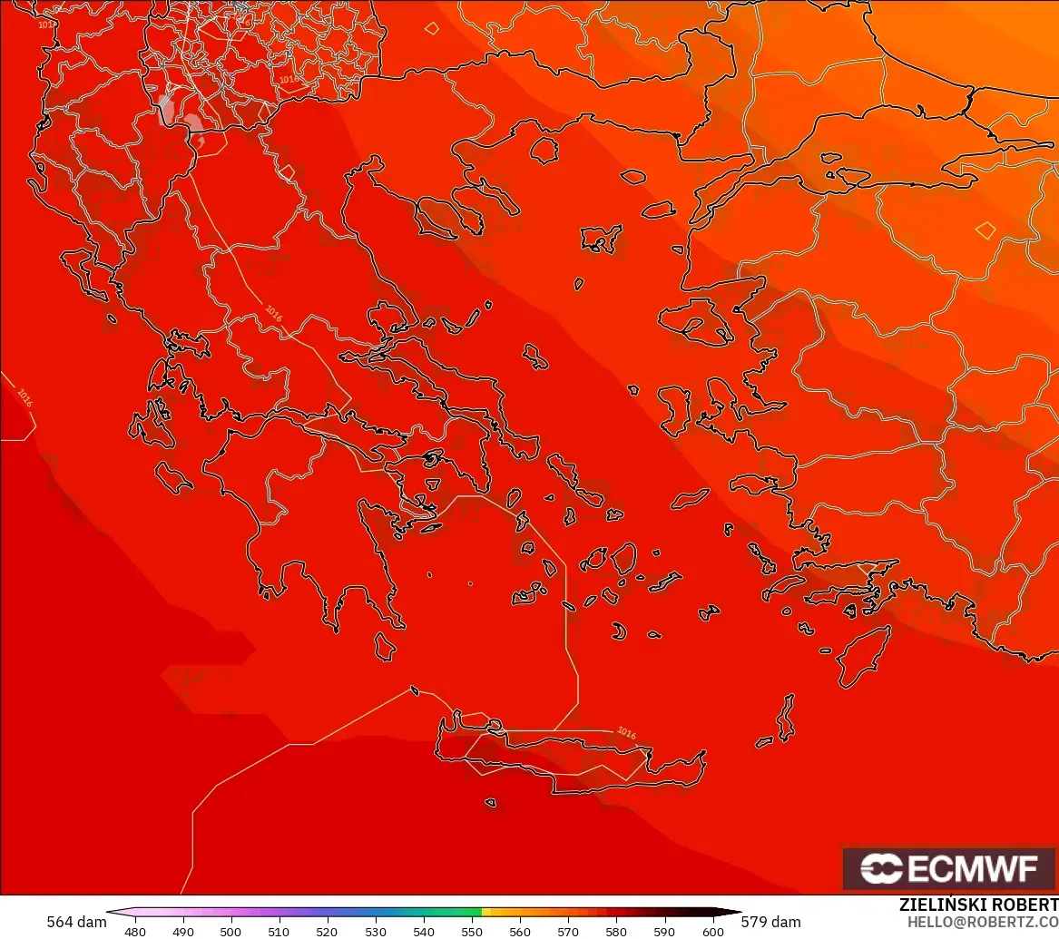 ECMWF IFS 0.25° modelo - Grecia, Altura geopotencial a 500 hPa
