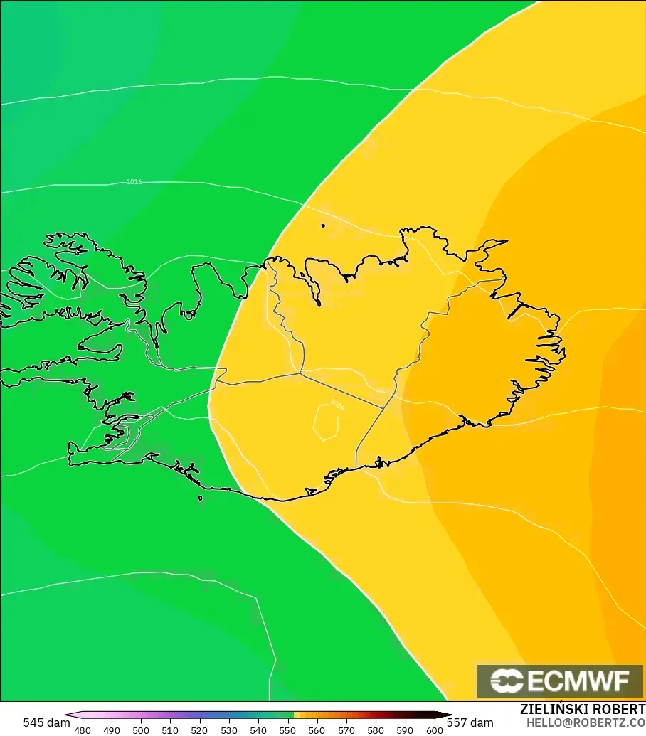 ECMWF IFS 0.25° modelo - Islandia, Altura geopotencial a 500 hPa