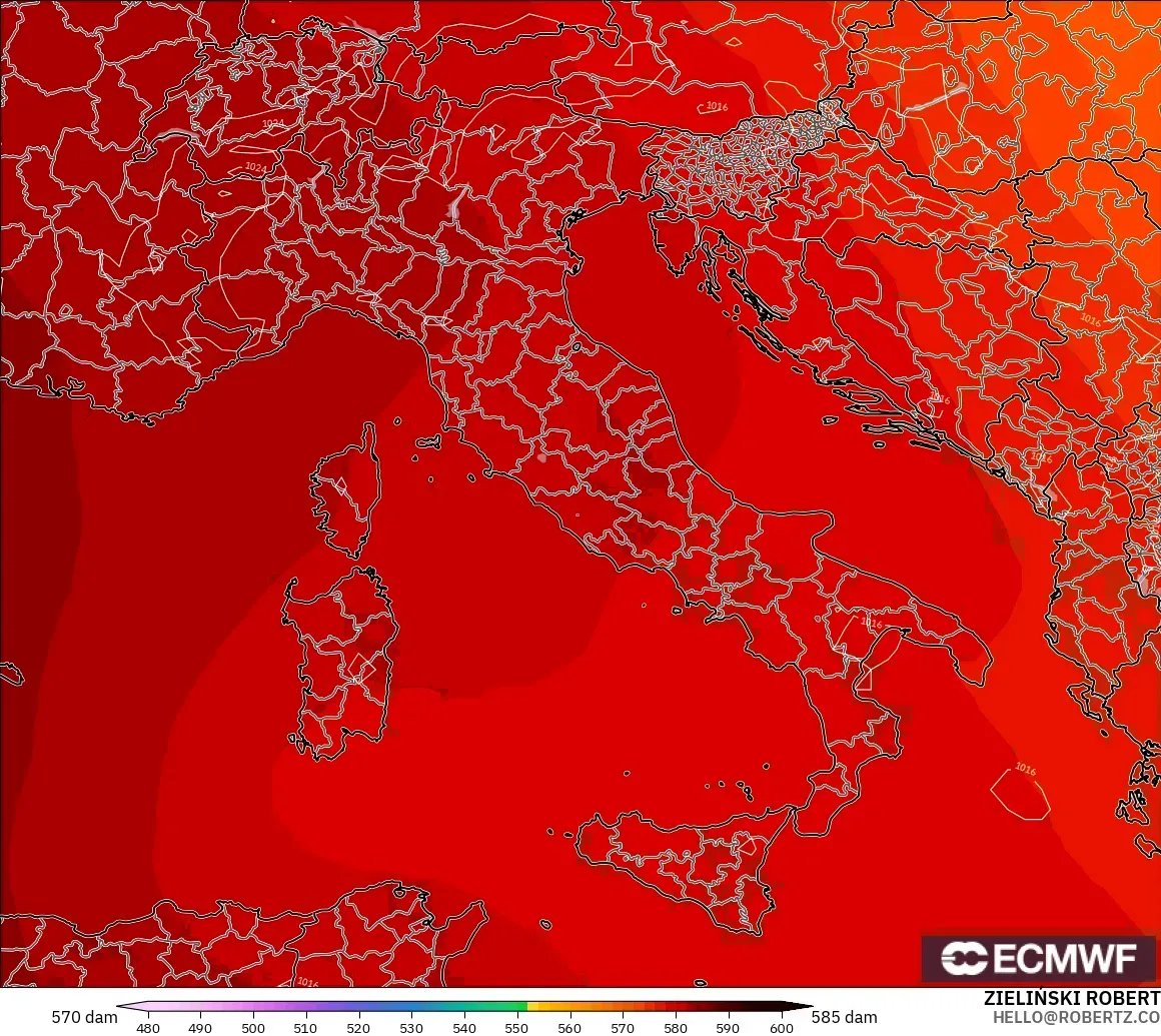 ECMWF IFS 0.25° modelo - Italia, Altura geopotencial a 500 hPa
