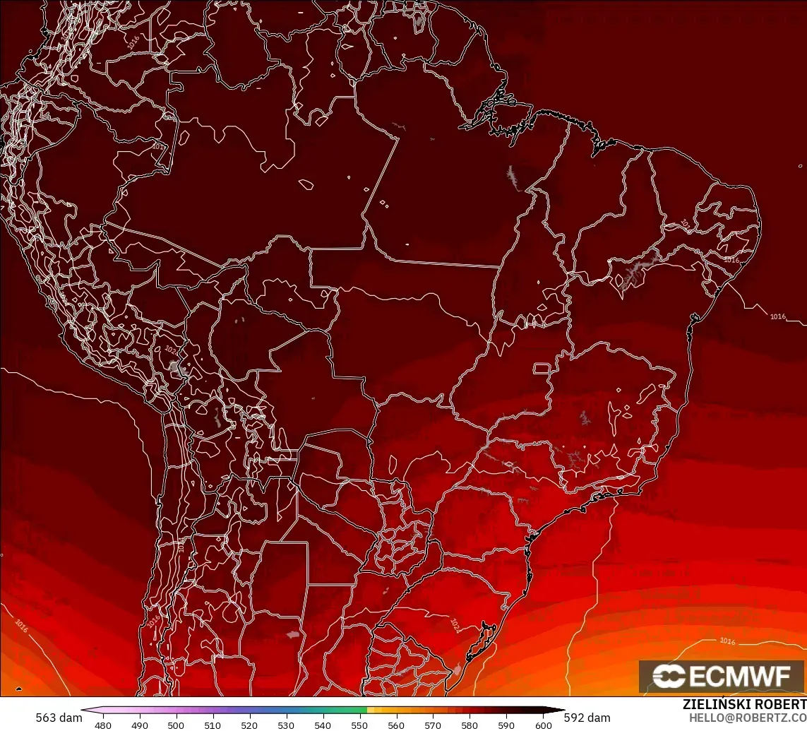 ECMWF IFS 0.25° modelo - Brasil, Altura geopotencial a 500 hPa