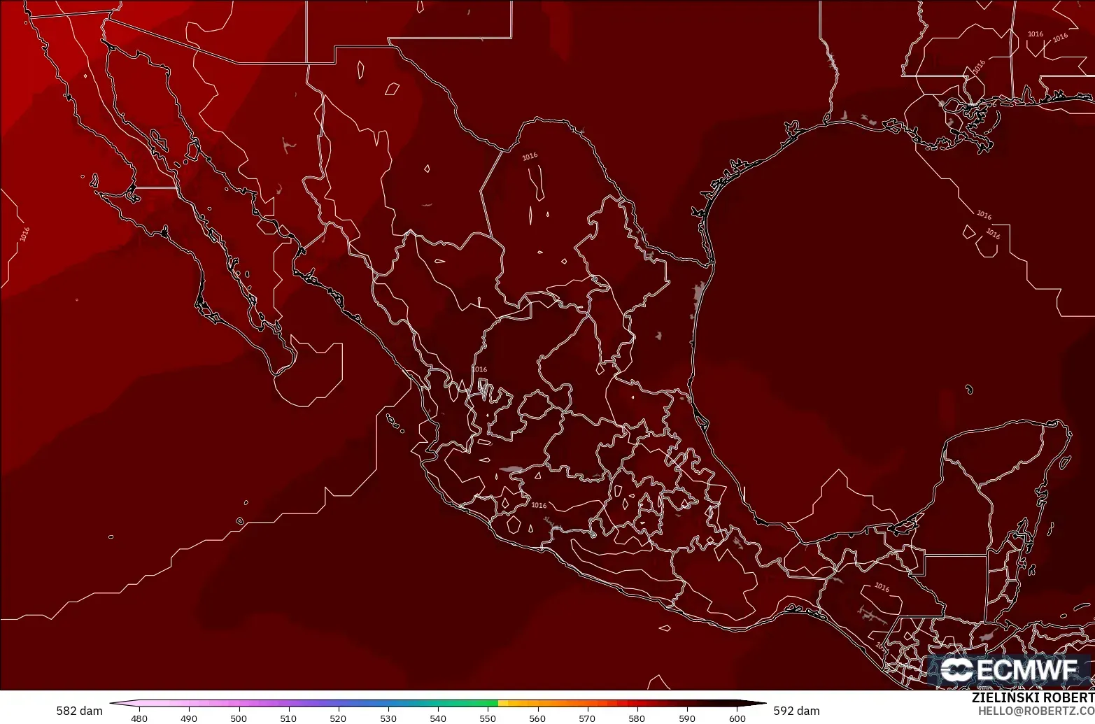 ECMWF IFS 0.25° modelo - México, Altura geopotencial a 500 hPa