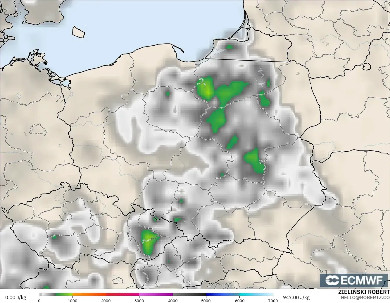 ECMWF IFS 0.25° modelo - Polonia, CAPE