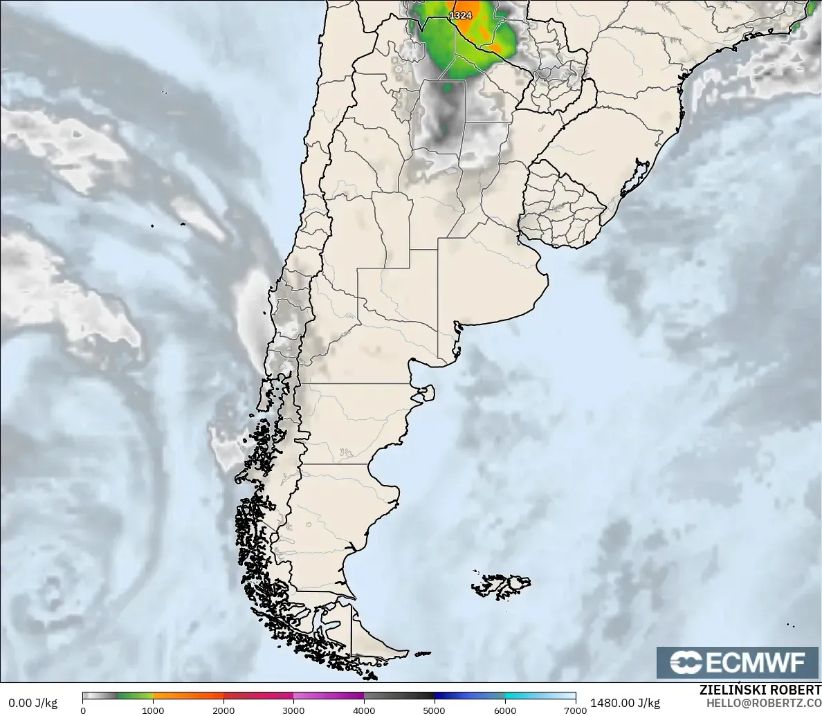 ECMWF IFS 0.25° modelo - Argentina, CAPE