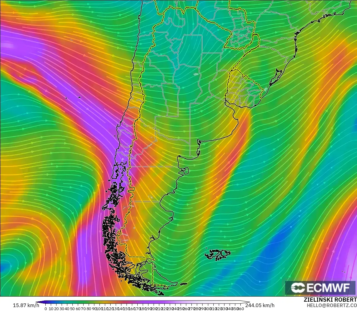 ECMWF IFS 0.25° modelo - Argentina, Viento a 300 hPa (corriente en chorro)