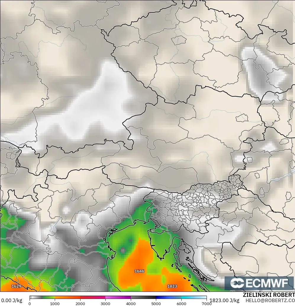 ECMWF IFS 0.25° modelo - Austria, CAPE